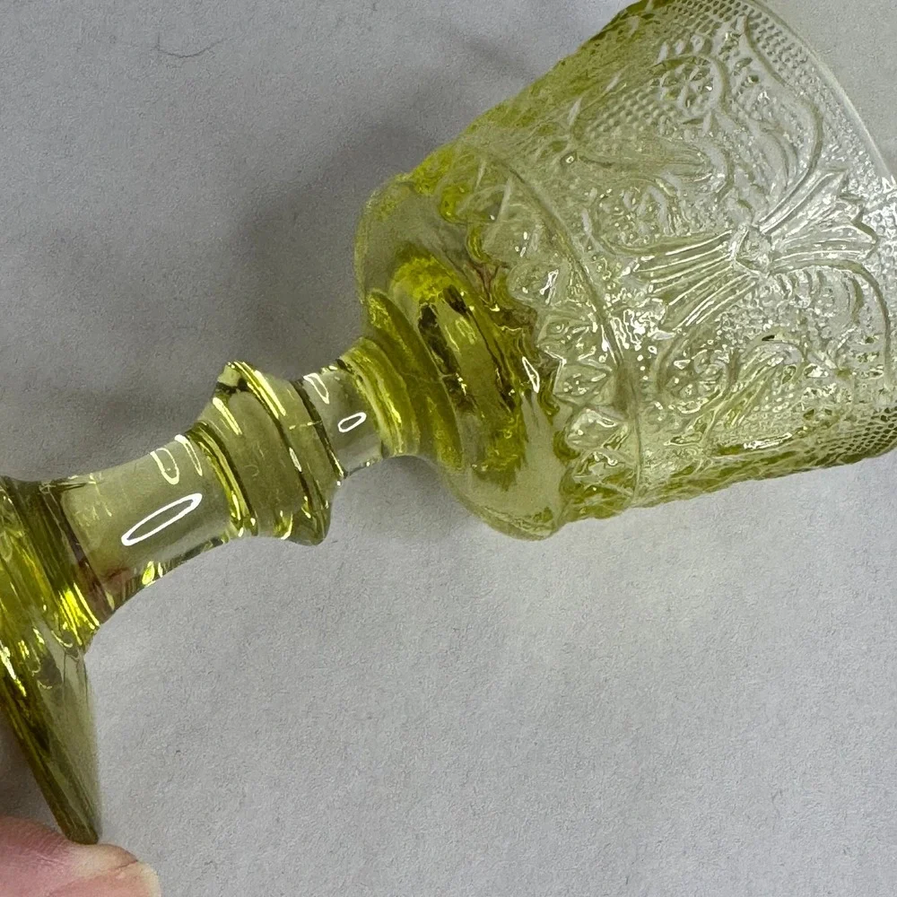 Vintage‎ Yellow Glass Footed Goblet Embossed Pattern SMALL